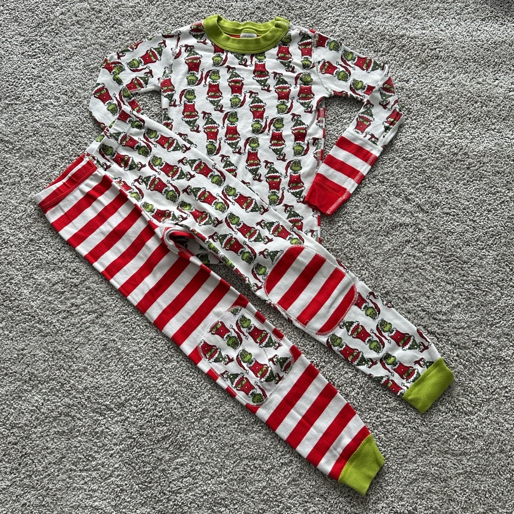 Hanna Andersson Grinch Patchwork Long Sleeve Pajama Pants Set